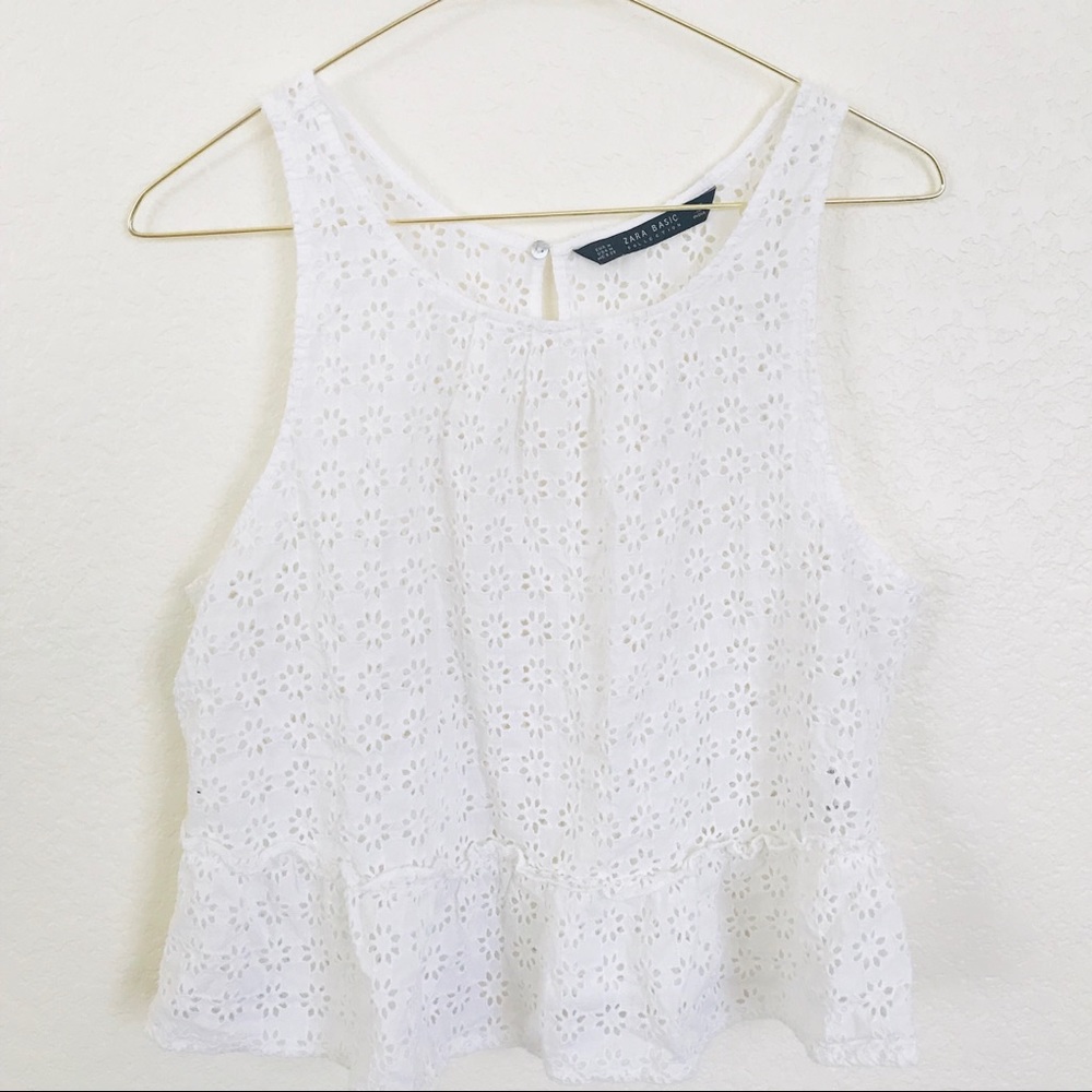 Zara basic crochet white sleeveless tank medium - Picture 1 of 7